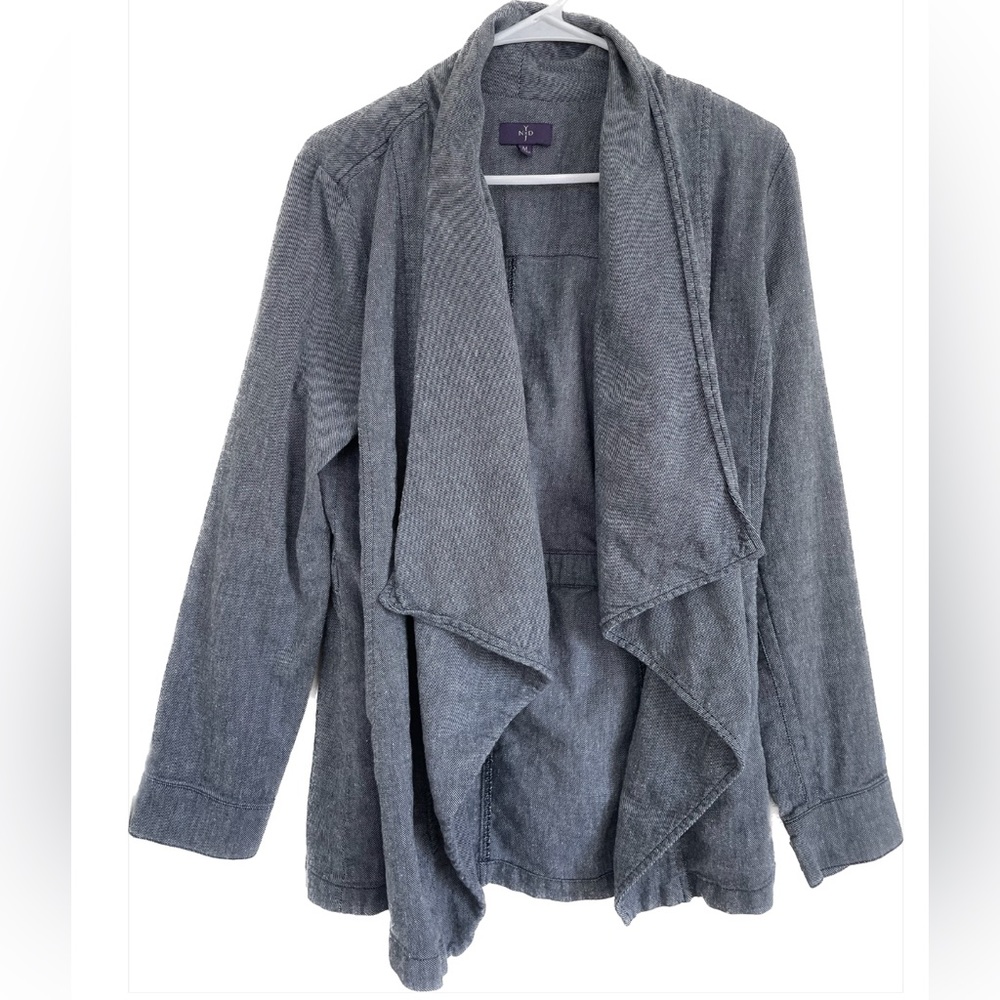 NYDJ Blue Women's Size M Cotton Cascade Draped Jacket Long Sleeve - Picture 2 of 8